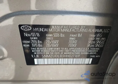 2017 Hyundai Santa Fe Sport 2.4L from USA, damaged, VIN 5NMZUDLB3HH027169